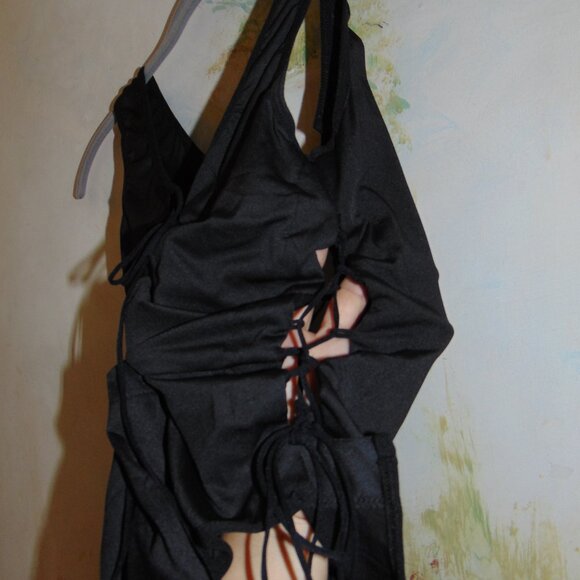 Bodysuit Tank Top Lace Up 4 Sides Intricate Twee Capsule Wardrobe Goth Boho M - Picture 7 of 8